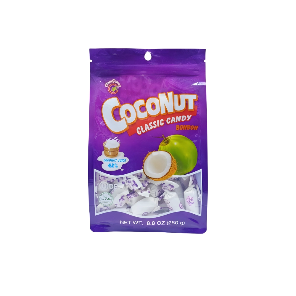 آبنبات نارگیلی جینجر بون بون شیر نارگیل وزن 250 گرم Chun Guany مدل Coconut Classic Candy Bonbon