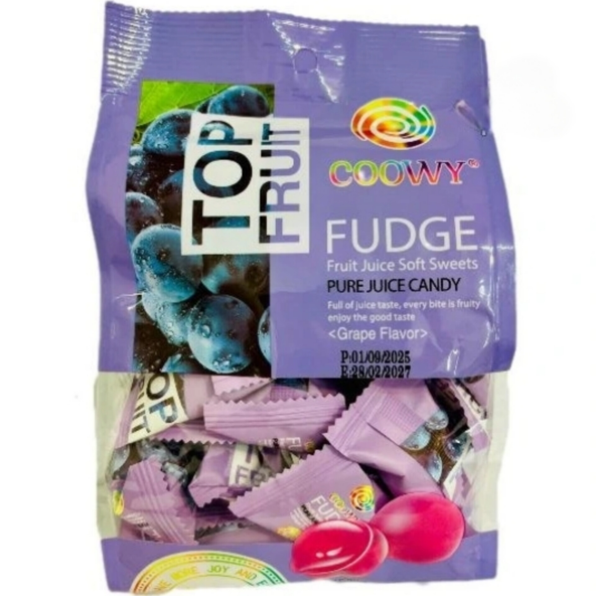 شکلات تافی میوه ای تاپ فروت بسته ۲۸۰ گرمی طعم بلوبری llllTop fruit Fudge grape flavor